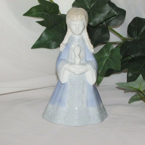 Porcelain Dinner Bell Girl Long Blue Dress Vintage - Picture 1 of 5